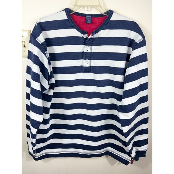 VTG LANDS' END Henley Top Unisex L 42-44 Striped Blue/White Nautical Classic - Picture 1 of 8